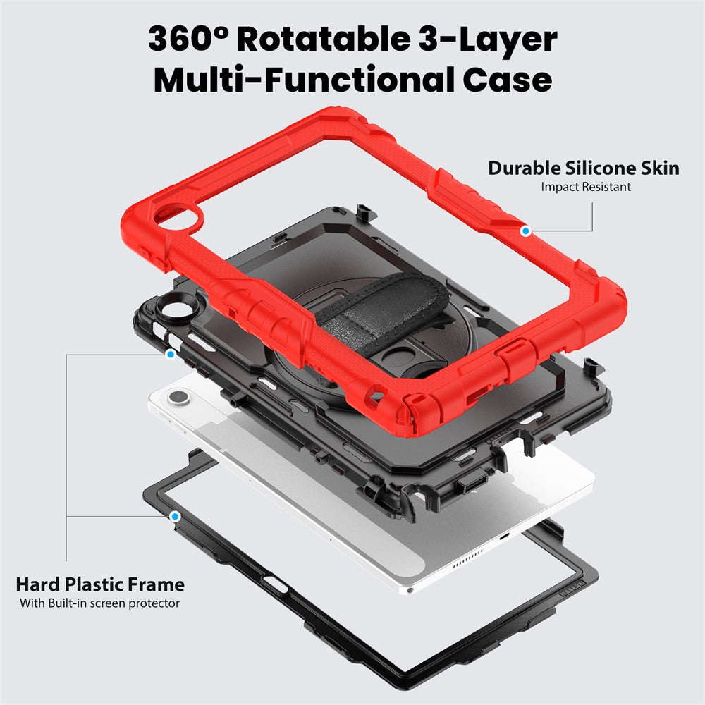 For Lenovo Tab 10.1 (2025) TB-311XU  /  Tab TB311FU Case PC + Silicone Tablet Cover with PET Anti-Scratch Film and Shoulder Strap - Red