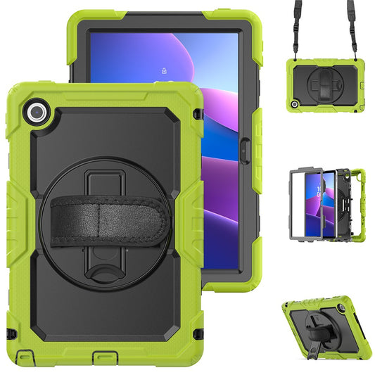 For Lenovo Tab 10.1 (2025) TB-311XU  /  Tab TB311FU Case PC + Silicone Tablet Cover with PET Anti-Scratch Film and Shoulder Strap - Yellowgreen