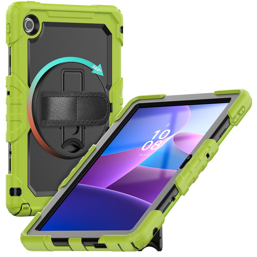 For Lenovo Tab 10.1 (2025) TB-311XU  /  Tab TB311FU Case PC + Silicone Tablet Cover with PET Anti-Scratch Film and Shoulder Strap - Yellowgreen