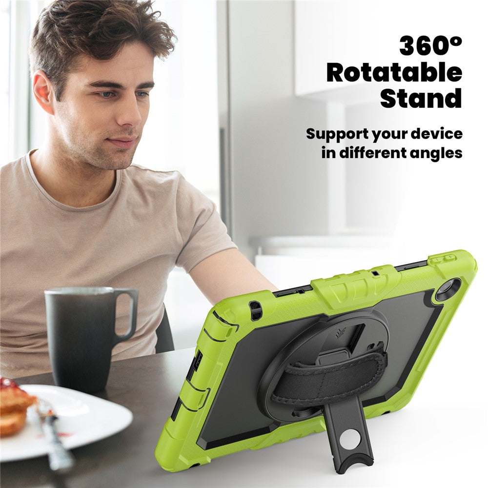 For Lenovo Tab 10.1 (2025) TB-311XU  /  Tab TB311FU Case PC + Silicone Tablet Cover with PET Anti-Scratch Film and Shoulder Strap - Yellowgreen