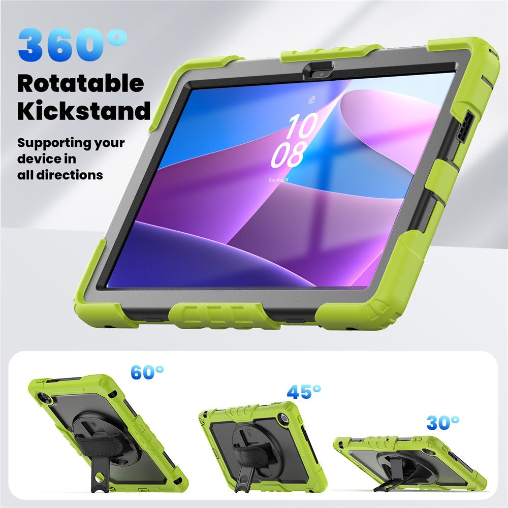 For Lenovo Tab 10.1 (2025) TB-311XU  /  Tab TB311FU Case PC + Silicone Tablet Cover with PET Anti-Scratch Film and Shoulder Strap - Yellowgreen