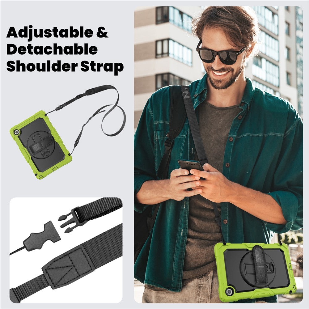 For Lenovo Tab 10.1 (2025) TB-311XU  /  Tab TB311FU Case PC + Silicone Tablet Cover with PET Anti-Scratch Film and Shoulder Strap - Yellowgreen