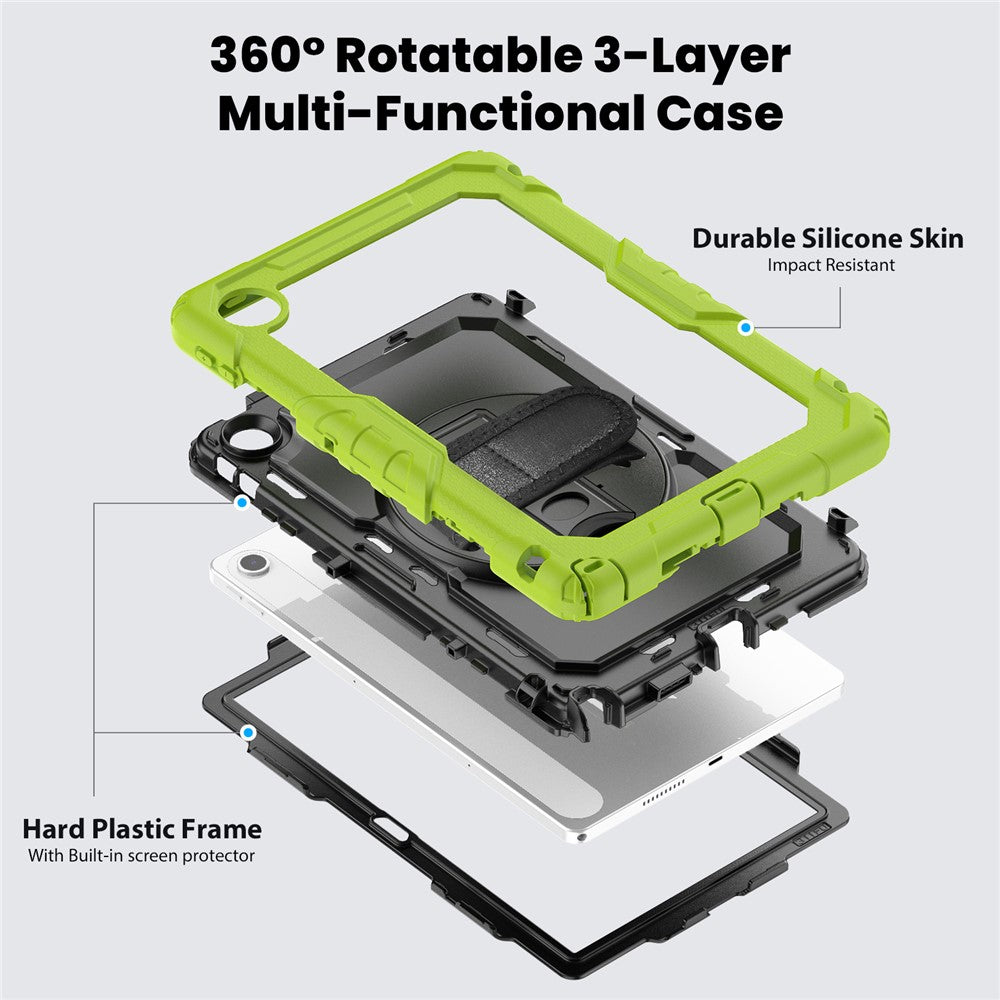 For Lenovo Tab 10.1 (2025) TB-311XU  /  Tab TB311FU Case PC + Silicone Tablet Cover with PET Anti-Scratch Film and Shoulder Strap - Yellowgreen