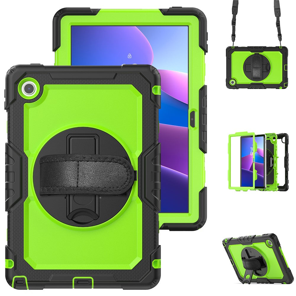 For Lenovo Tab 10.1 (2025) TB-311XU  /  Tab TB311FU Case PC + Silicone Tablet Cover with PET Anti-Scratch Film and Shoulder Strap - Black  /  Yellowgreen