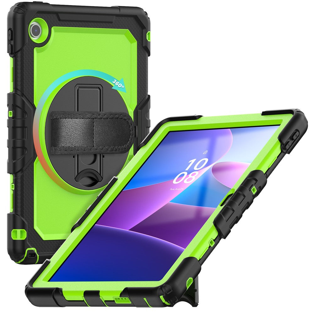 For Lenovo Tab 10.1 (2025) TB-311XU  /  Tab TB311FU Case PC + Silicone Tablet Cover with PET Anti-Scratch Film and Shoulder Strap - Black  /  Yellowgreen