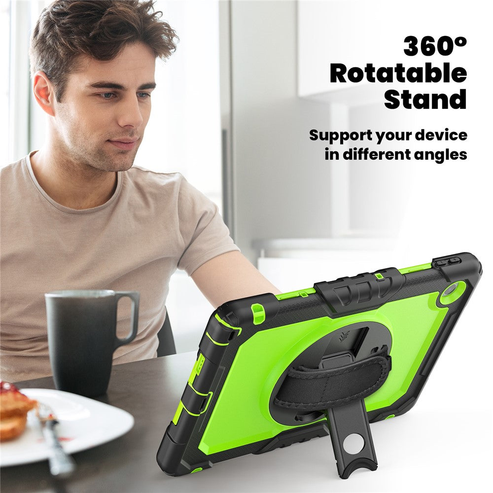For Lenovo Tab 10.1 (2025) TB-311XU  /  Tab TB311FU Case PC + Silicone Tablet Cover with PET Anti-Scratch Film and Shoulder Strap - Black  /  Yellowgreen