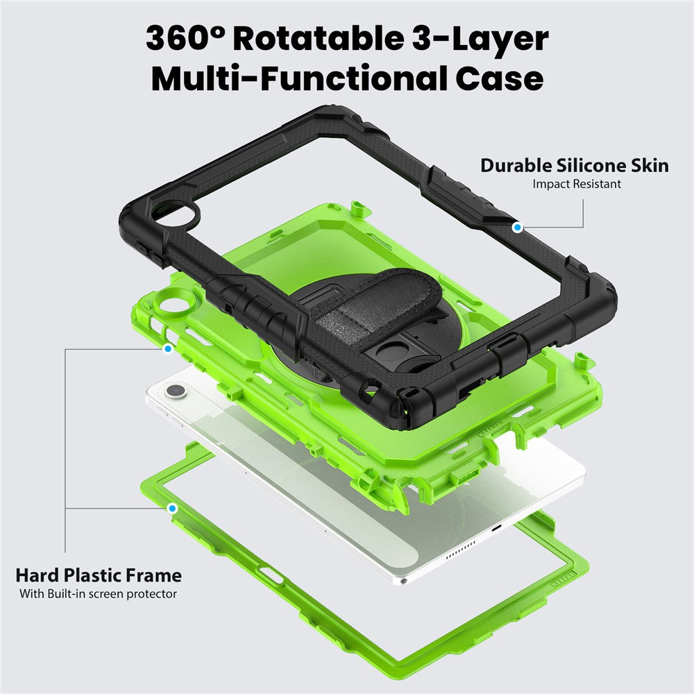 For Lenovo Tab 10.1 (2025) TB-311XU  /  Tab TB311FU Case PC + Silicone Tablet Cover with PET Anti-Scratch Film and Shoulder Strap - Black  /  Yellowgreen