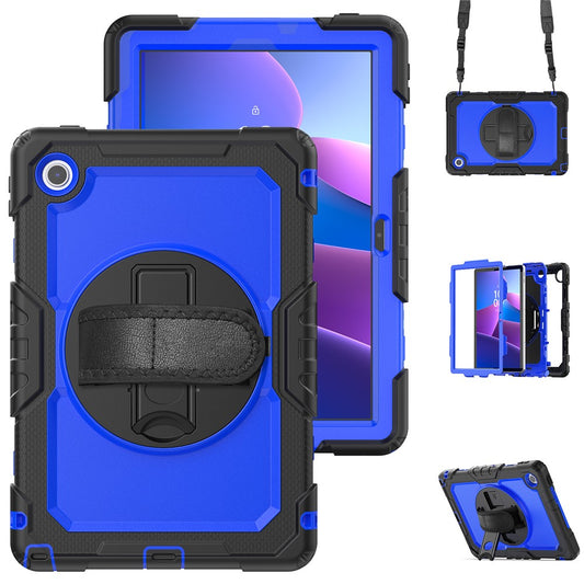 For Lenovo Tab 10.1 (2025) TB-311XU  /  Tab TB311FU Case PC + Silicone Tablet Cover with PET Anti-Scratch Film and Shoulder Strap - Black  /  Dark Blue