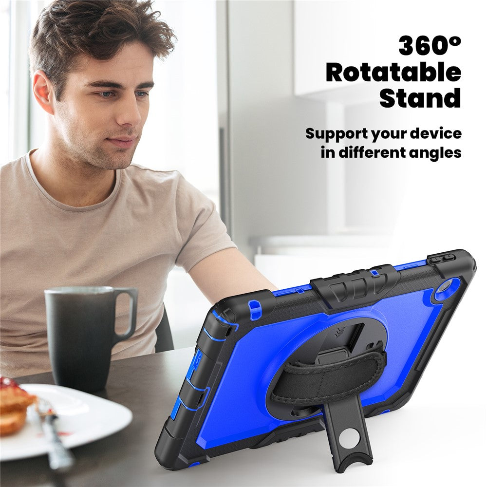 For Lenovo Tab 10.1 (2025) TB-311XU  /  Tab TB311FU Case PC + Silicone Tablet Cover with PET Anti-Scratch Film and Shoulder Strap - Black  /  Dark Blue