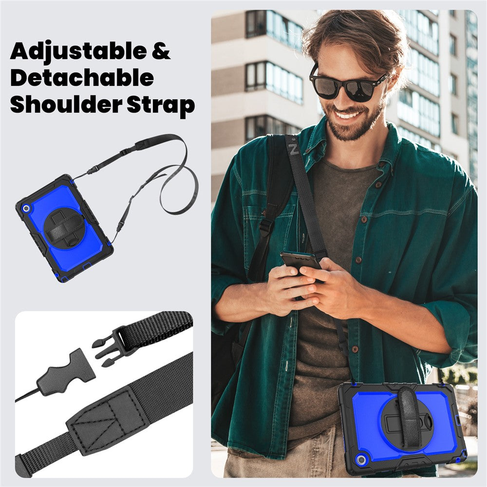 For Lenovo Tab 10.1 (2025) TB-311XU  /  Tab TB311FU Case PC + Silicone Tablet Cover with PET Anti-Scratch Film and Shoulder Strap - Black  /  Dark Blue