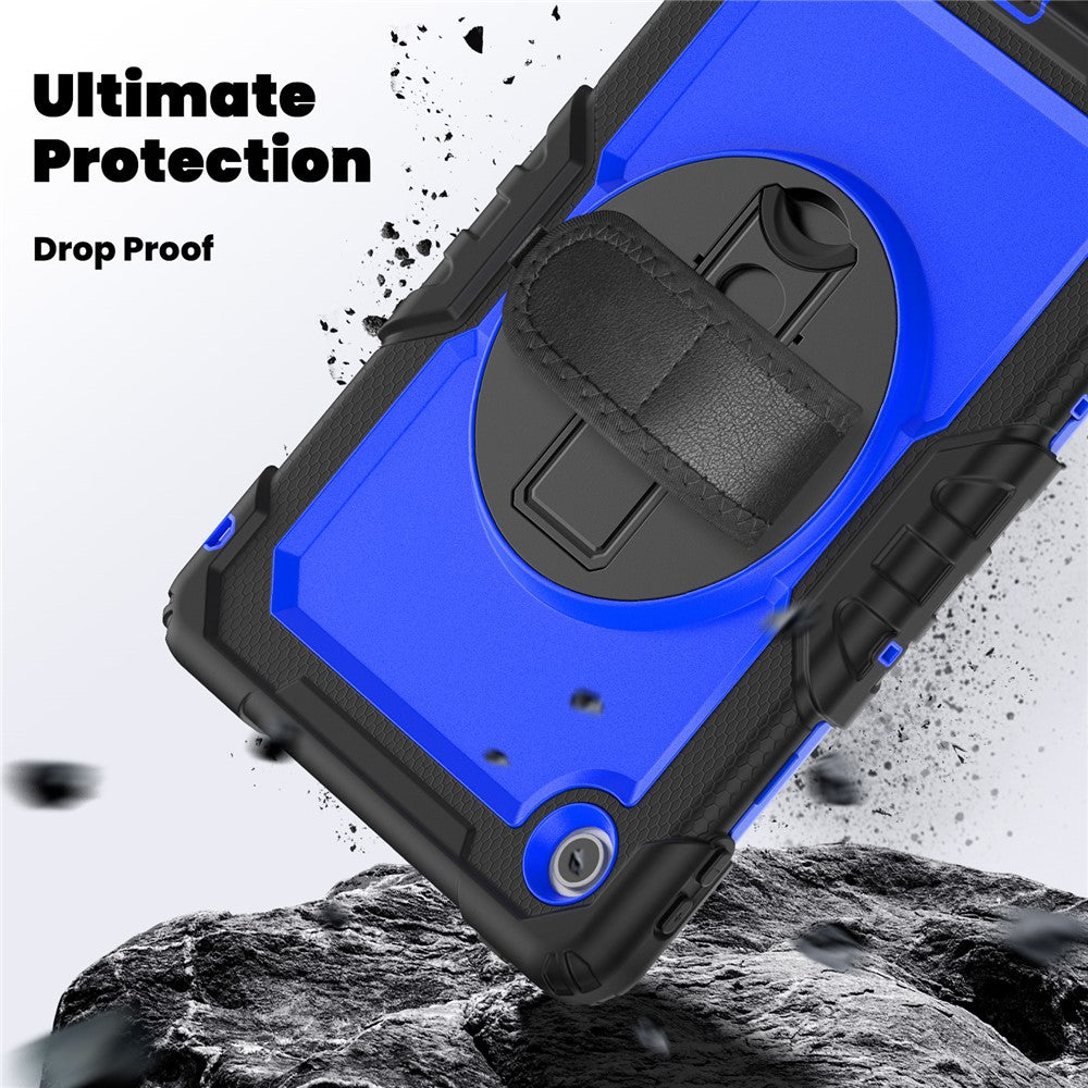 For Lenovo Tab 10.1 (2025) TB-311XU  /  Tab TB311FU Case PC + Silicone Tablet Cover with PET Anti-Scratch Film and Shoulder Strap - Black  /  Dark Blue