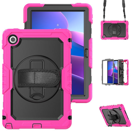 For Lenovo Tab 10.1 (2025) TB-311XU  /  Tab TB311FU Case PC + Silicone Tablet Cover with PET Anti-Scratch Film and Shoulder Strap - Rose