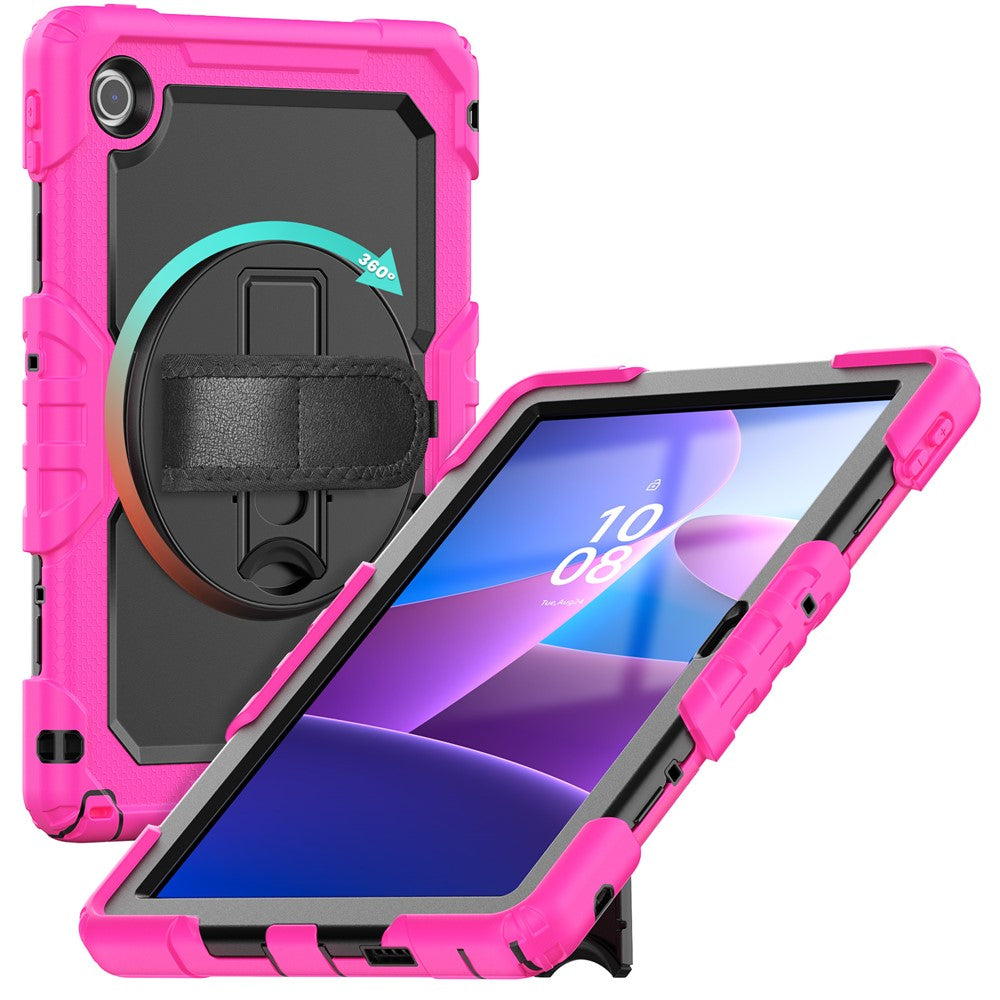 For Lenovo Tab 10.1 (2025) TB-311XU  /  Tab TB311FU Case PC + Silicone Tablet Cover with PET Anti-Scratch Film and Shoulder Strap - Rose