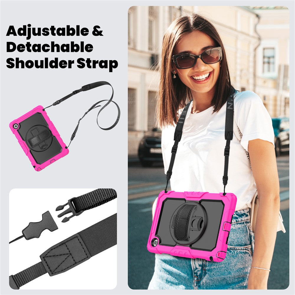 For Lenovo Tab 10.1 (2025) TB-311XU  /  Tab TB311FU Case PC + Silicone Tablet Cover with PET Anti-Scratch Film and Shoulder Strap - Rose