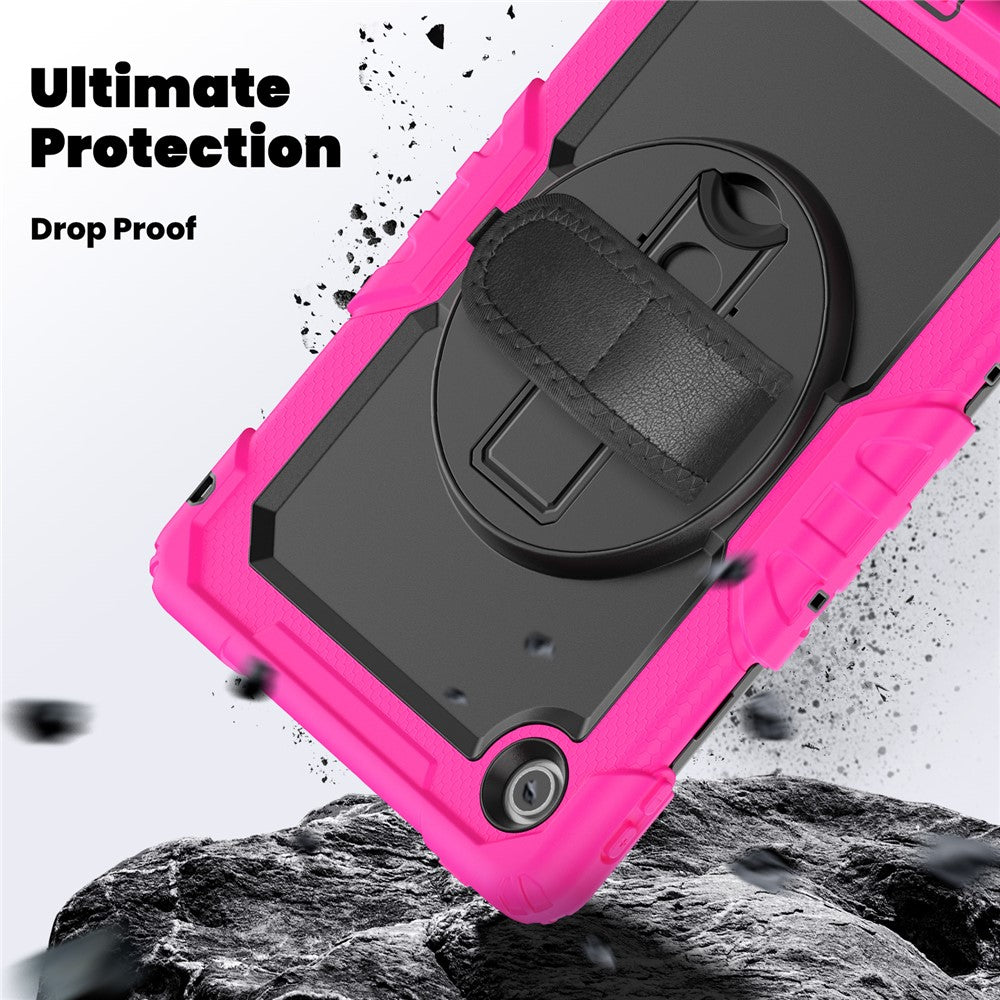 For Lenovo Tab 10.1 (2025) TB-311XU  /  Tab TB311FU Case PC + Silicone Tablet Cover with PET Anti-Scratch Film and Shoulder Strap - Rose