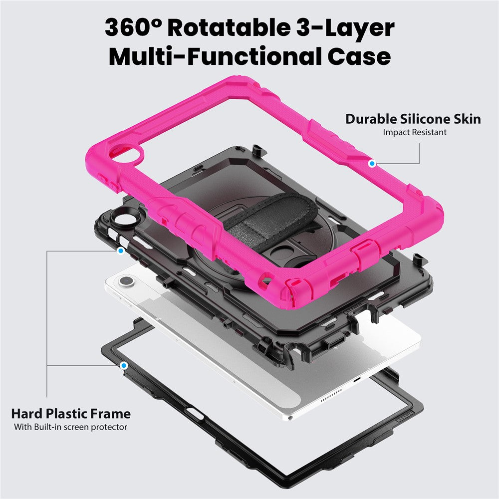 For Lenovo Tab 10.1 (2025) TB-311XU  /  Tab TB311FU Case PC + Silicone Tablet Cover with PET Anti-Scratch Film and Shoulder Strap - Rose