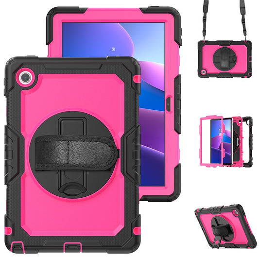 For Lenovo Tab 10.1 (2025) TB-311XU  /  Tab TB311FU Case PC + Silicone Tablet Cover with PET Anti-Scratch Film and Shoulder Strap - Black  /  Rose