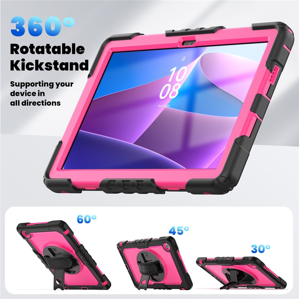 For Lenovo Tab 10.1 (2025) TB-311XU  /  Tab TB311FU Case PC + Silicone Tablet Cover with PET Anti-Scratch Film and Shoulder Strap - Black  /  Rose