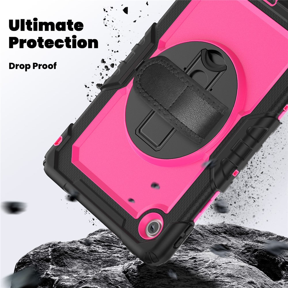 For Lenovo Tab 10.1 (2025) TB-311XU  /  Tab TB311FU Case PC + Silicone Tablet Cover with PET Anti-Scratch Film and Shoulder Strap - Black  /  Rose
