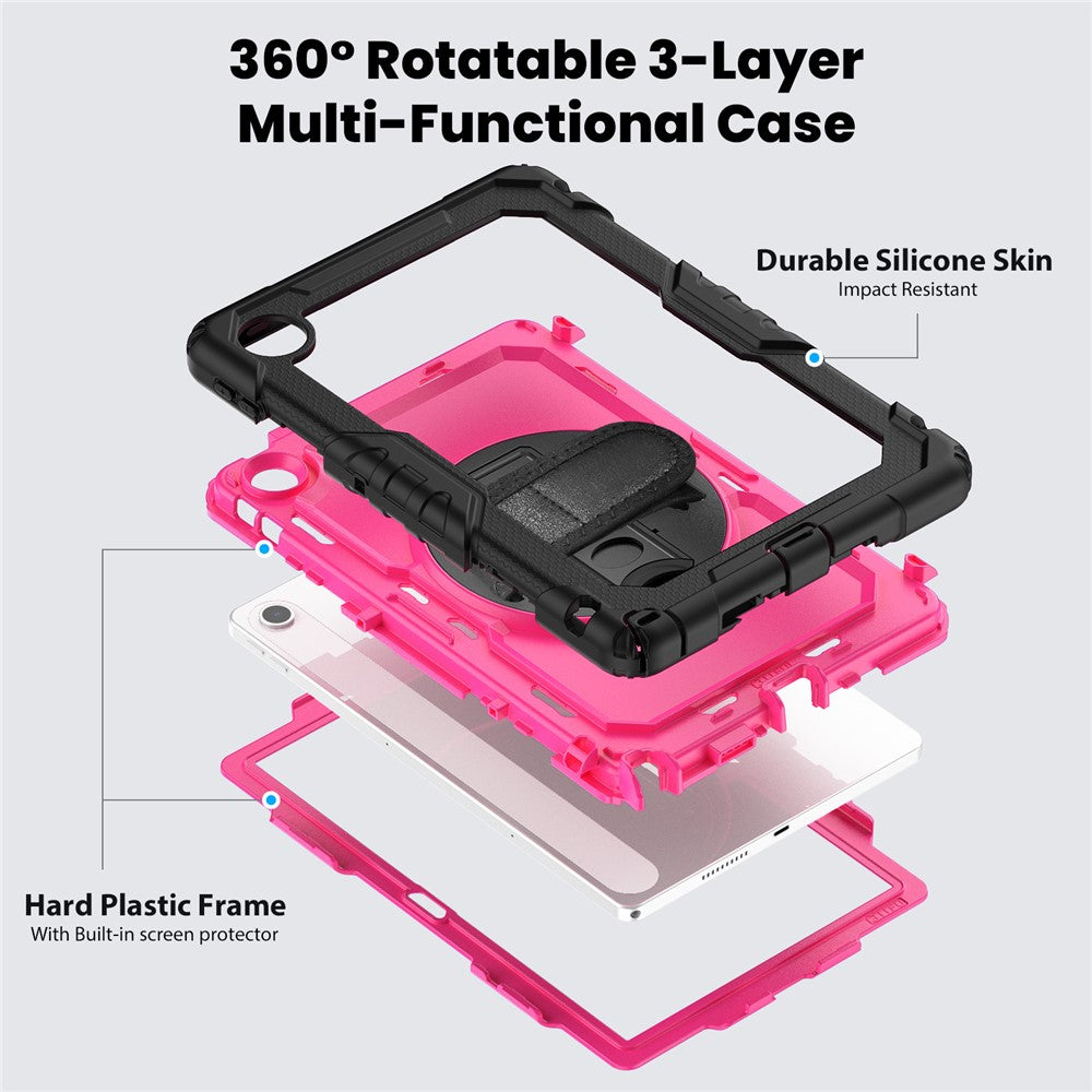 For Lenovo Tab 10.1 (2025) TB-311XU  /  Tab TB311FU Case PC + Silicone Tablet Cover with PET Anti-Scratch Film and Shoulder Strap - Black  /  Rose