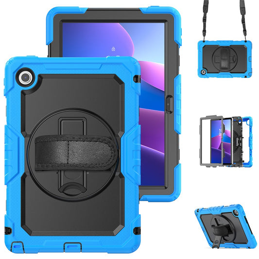 For Lenovo Tab 10.1 (2025) TB-311XU  /  Tab TB311FU Case PC + Silicone Tablet Cover with PET Anti-Scratch Film and Shoulder Strap - Baby Blue