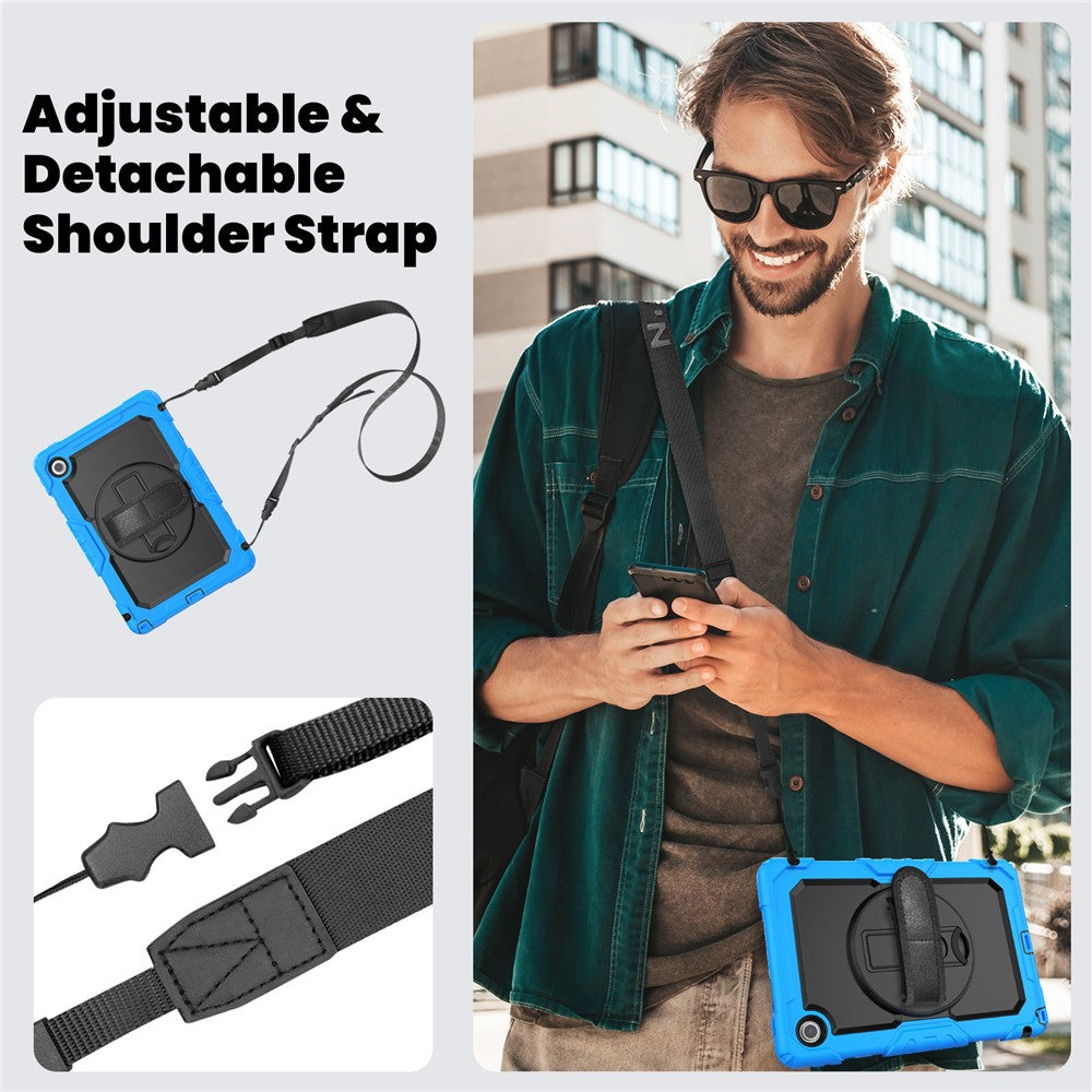 For Lenovo Tab 10.1 (2025) TB-311XU  /  Tab TB311FU Case PC + Silicone Tablet Cover with PET Anti-Scratch Film and Shoulder Strap - Baby Blue
