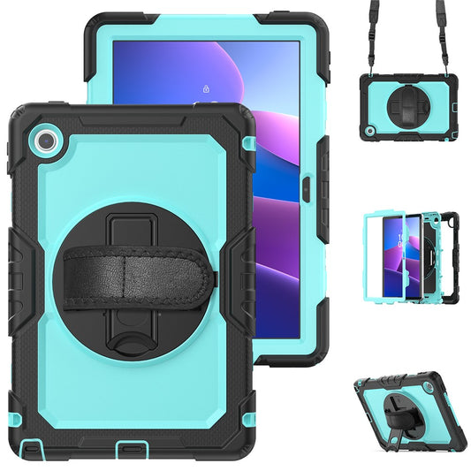 For Lenovo Tab 10.1 (2025) TB-311XU  /  Tab TB311FU Case PC + Silicone Tablet Cover with PET Anti-Scratch Film and Shoulder Strap - Black  /  Baby Blue
