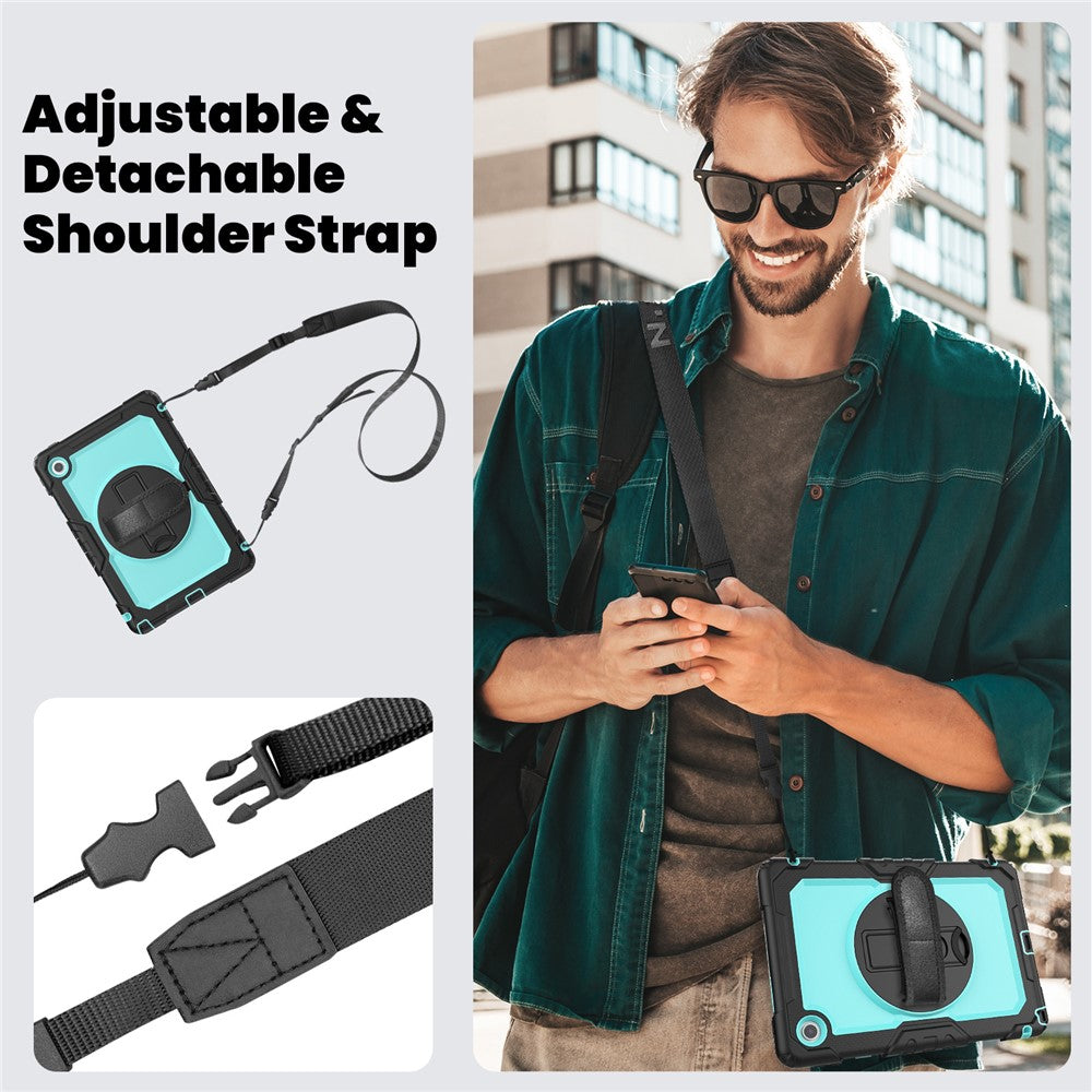 For Lenovo Tab 10.1 (2025) TB-311XU  /  Tab TB311FU Case PC + Silicone Tablet Cover with PET Anti-Scratch Film and Shoulder Strap - Black  /  Baby Blue