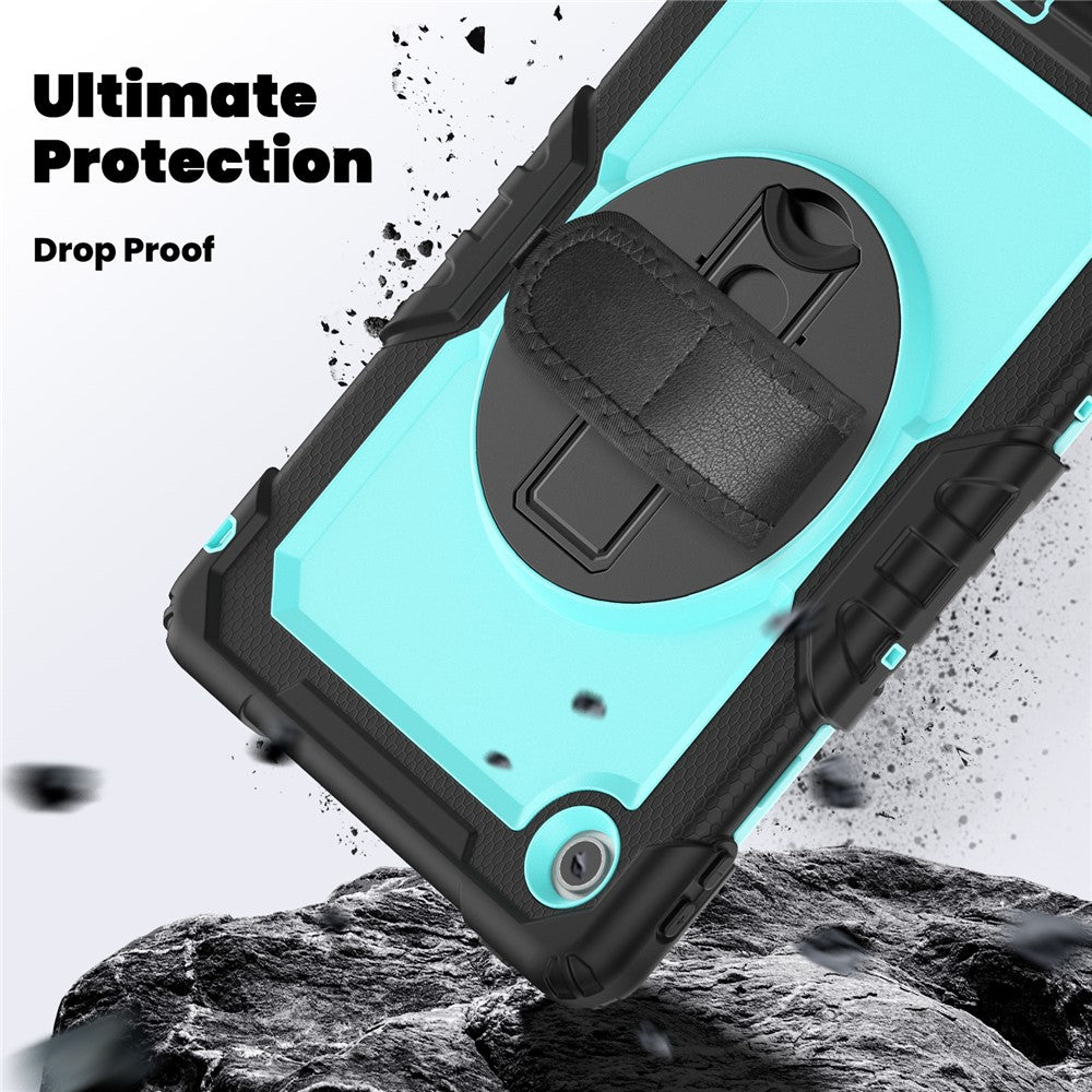 For Lenovo Tab 10.1 (2025) TB-311XU  /  Tab TB311FU Case PC + Silicone Tablet Cover with PET Anti-Scratch Film and Shoulder Strap - Black  /  Baby Blue