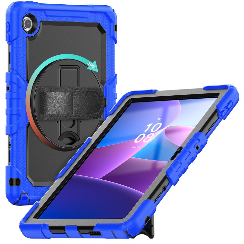 For Lenovo Tab 10.1 (2025) TB-311XU  /  Tab TB311FU Case PC + Silicone Tablet Cover with PET Anti-Scratch Film and Shoulder Strap - Dark Blue