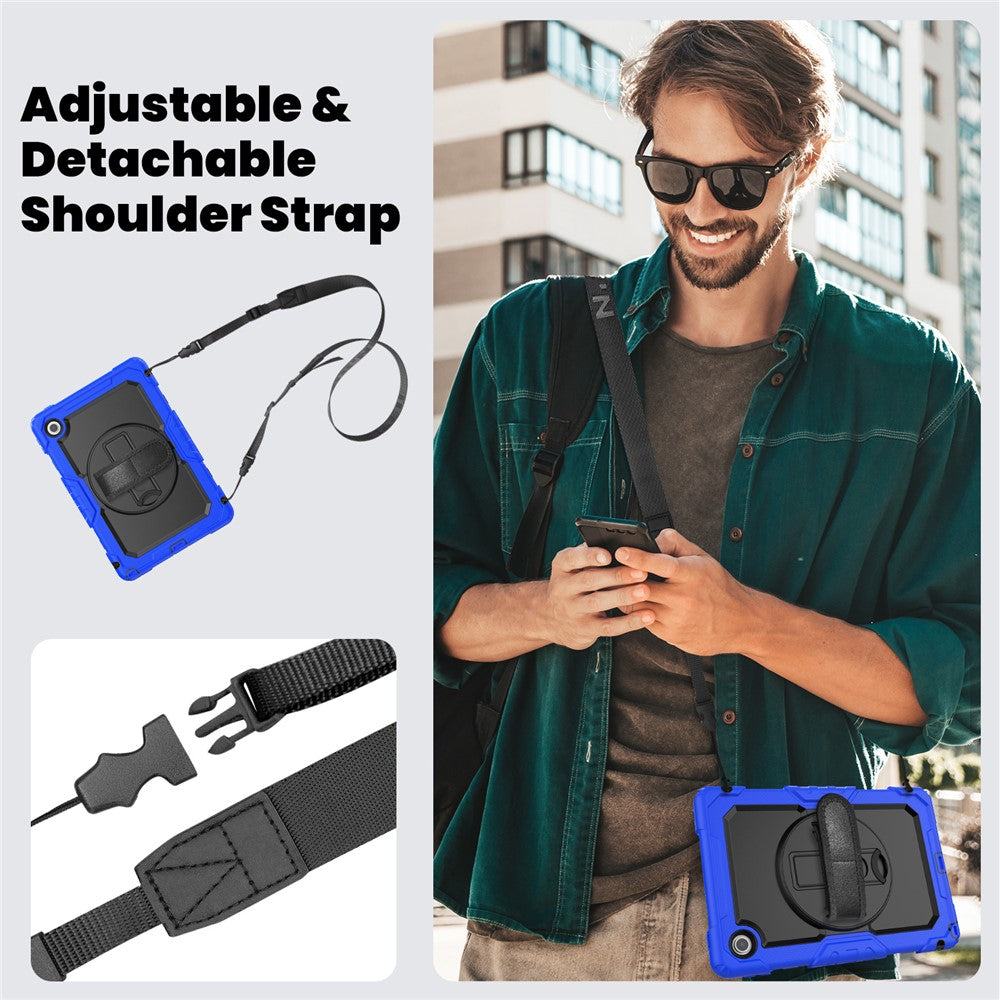 For Lenovo Tab 10.1 (2025) TB-311XU  /  Tab TB311FU Case PC + Silicone Tablet Cover with PET Anti-Scratch Film and Shoulder Strap - Dark Blue