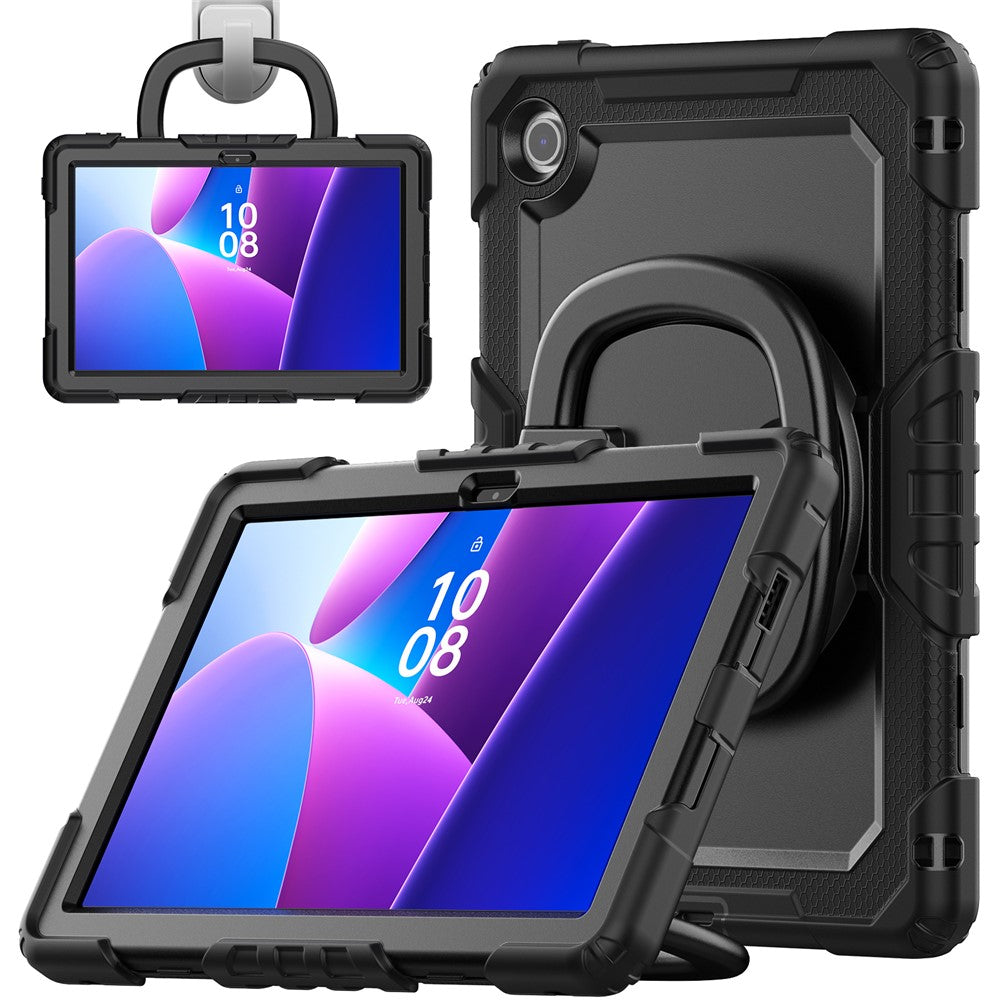 For Lenovo Tab 10.1 (2025) TB-311XU  /  Tab TB311FU Case Ring Kickstand PC + Silicone Shockproof Tablet Cover - Black