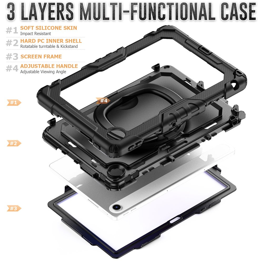 For Lenovo Tab 10.1 (2025) TB-311XU  /  Tab TB311FU Case Ring Kickstand PC + Silicone Shockproof Tablet Cover - Black