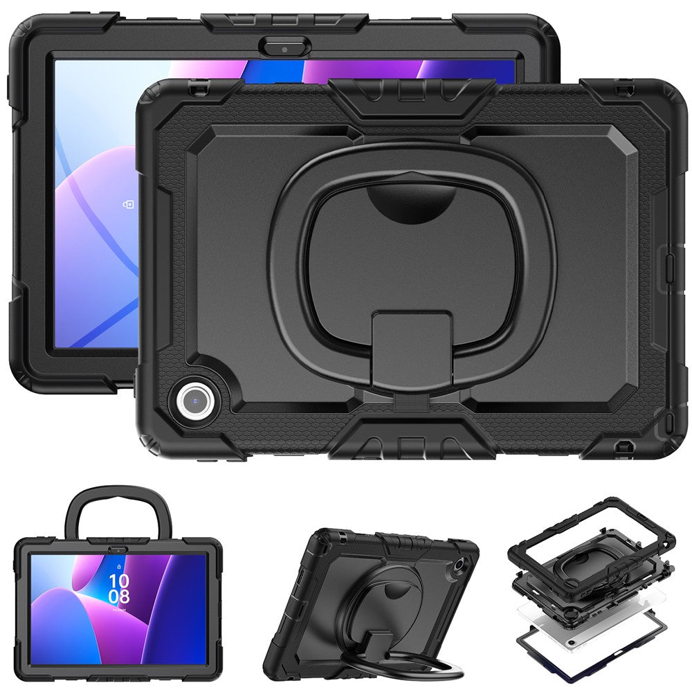 For Lenovo Tab 10.1 (2025) TB-311XU  /  Tab TB311FU Case Ring Kickstand PC + Silicone Shockproof Tablet Cover - Black