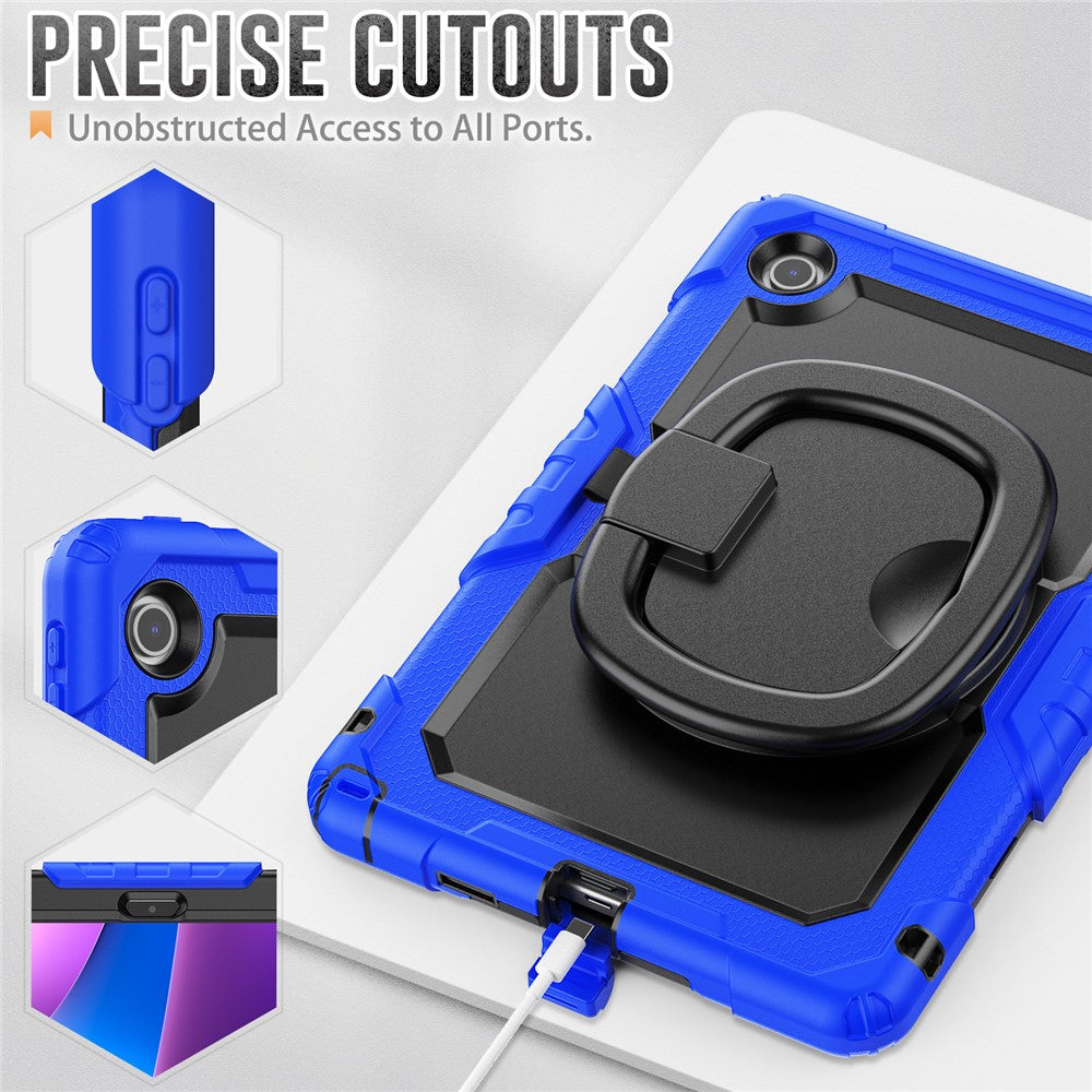 For Lenovo Tab 10.1 (2025) TB-311XU  /  Tab TB311FU Case Ring Kickstand PC + Silicone Shockproof Tablet Cover - Dark Blue
