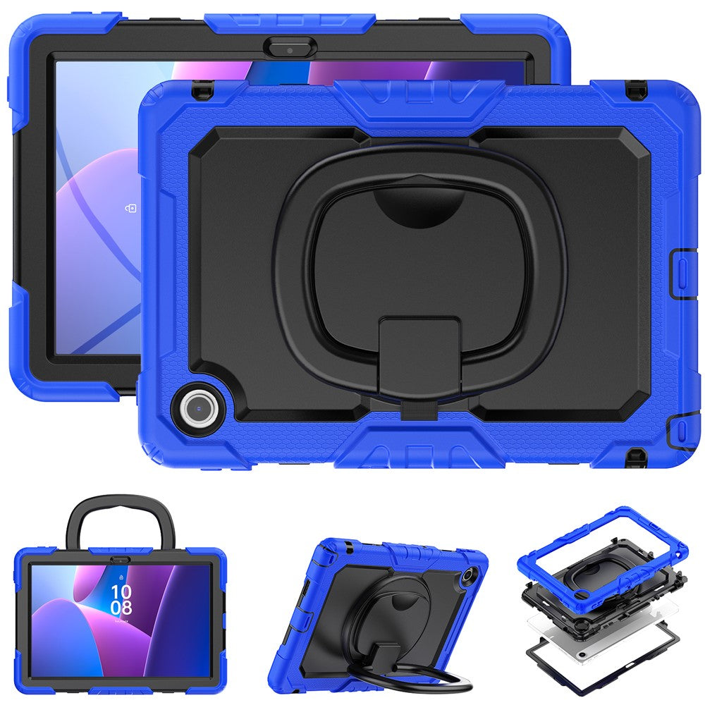 For Lenovo Tab 10.1 (2025) TB-311XU  /  Tab TB311FU Case Ring Kickstand PC + Silicone Shockproof Tablet Cover - Dark Blue