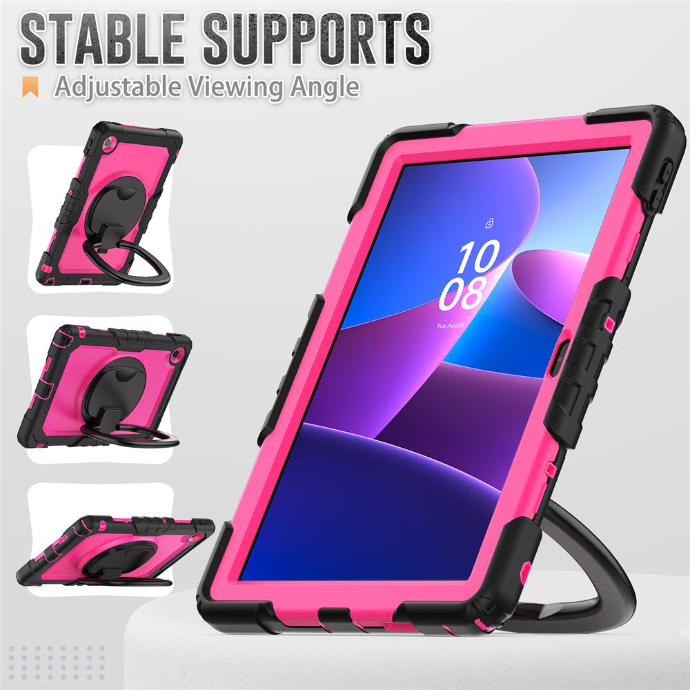 For Lenovo Tab 10.1 (2025) TB-311XU  /  Tab TB311FU Case Ring Kickstand PC + Silicone Shockproof Tablet Cover - Black  /  Rose