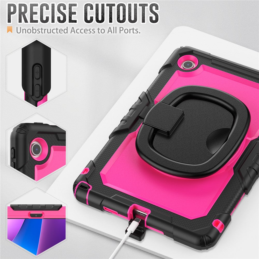 For Lenovo Tab 10.1 (2025) TB-311XU  /  Tab TB311FU Case Ring Kickstand PC + Silicone Shockproof Tablet Cover - Black  /  Rose