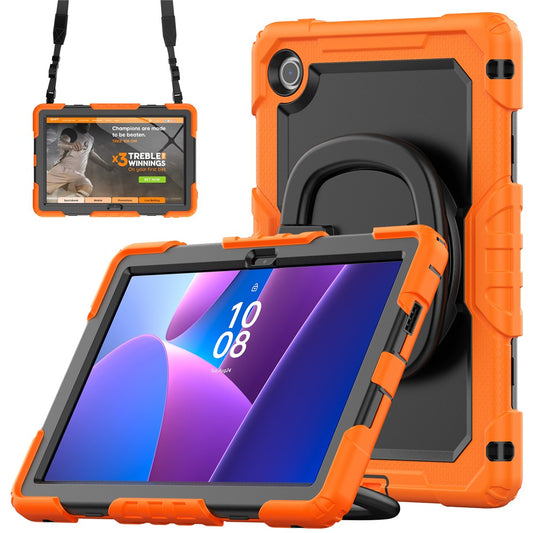 For Lenovo Tab 10.1 (2025) TB-311XU  /  Tab TB311FU Kickstand Case PC + Silicone Tablet Cover with Shoulder Strap - Orange
