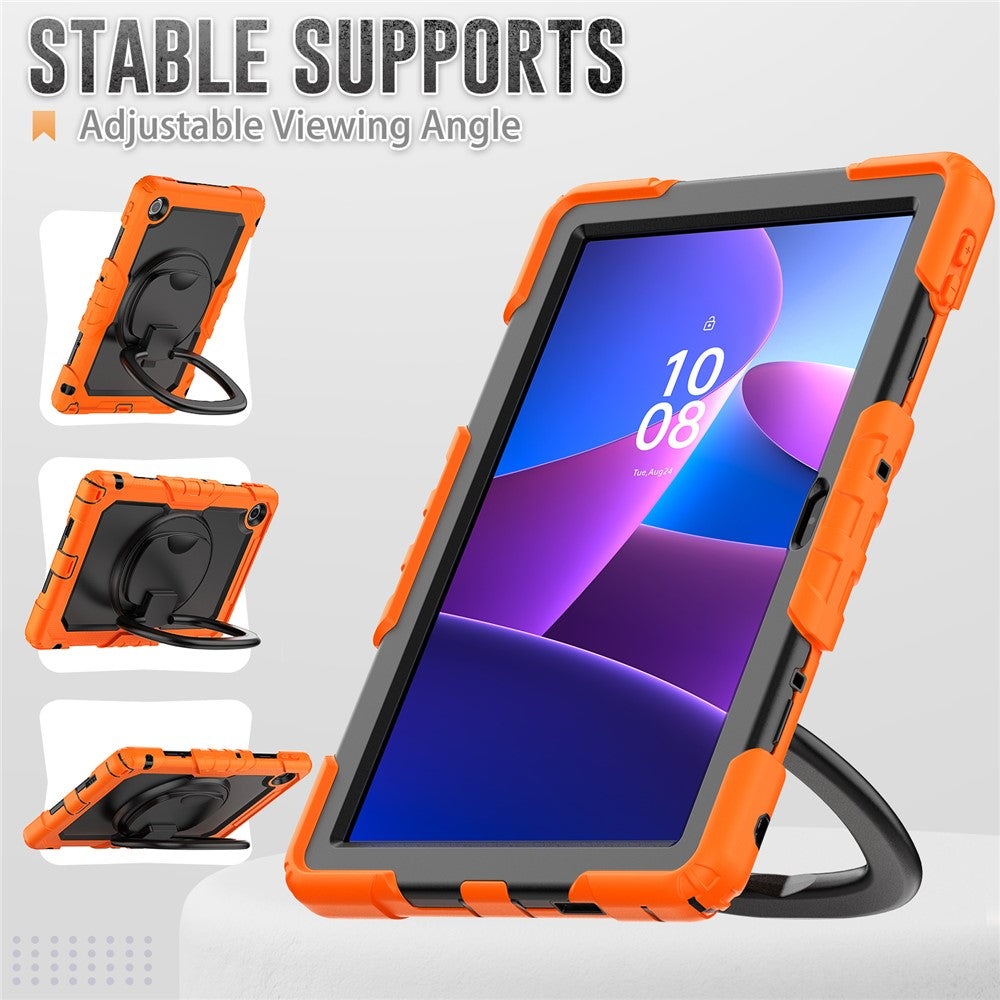 For Lenovo Tab 10.1 (2025) TB-311XU  /  Tab TB311FU Kickstand Case PC + Silicone Tablet Cover with Shoulder Strap - Orange