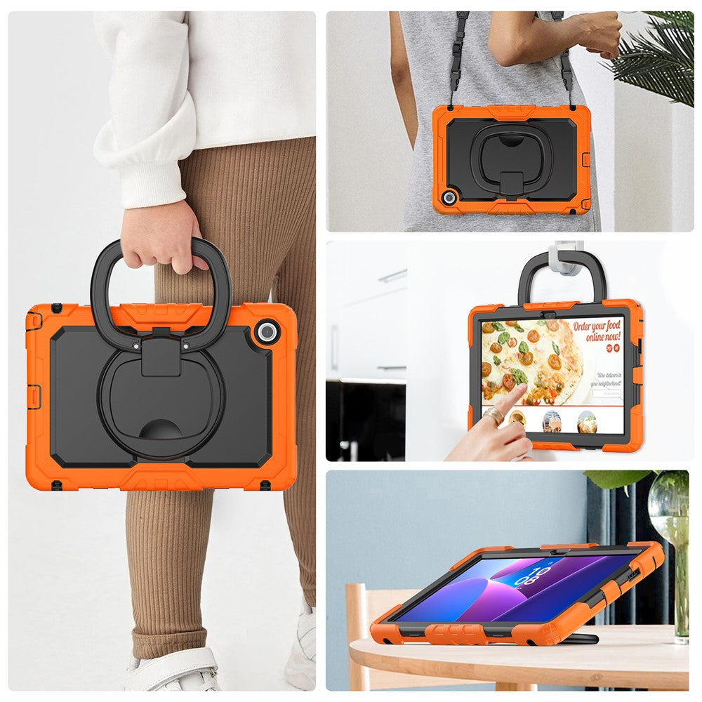 For Lenovo Tab 10.1 (2025) TB-311XU  /  Tab TB311FU Kickstand Case PC + Silicone Tablet Cover with Shoulder Strap - Orange