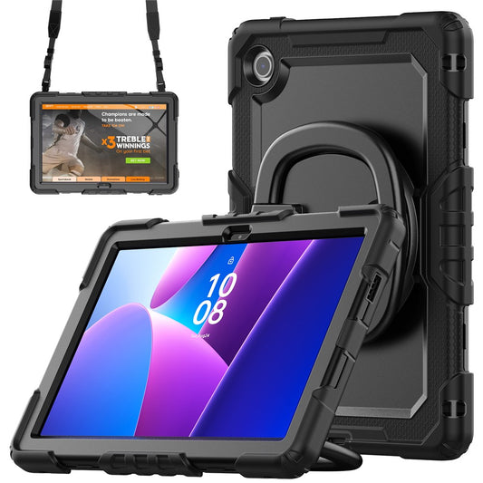 For Lenovo Tab 10.1 (2025) TB-311XU  /  Tab TB311FU Kickstand Case PC + Silicone Tablet Cover with Shoulder Strap - Black