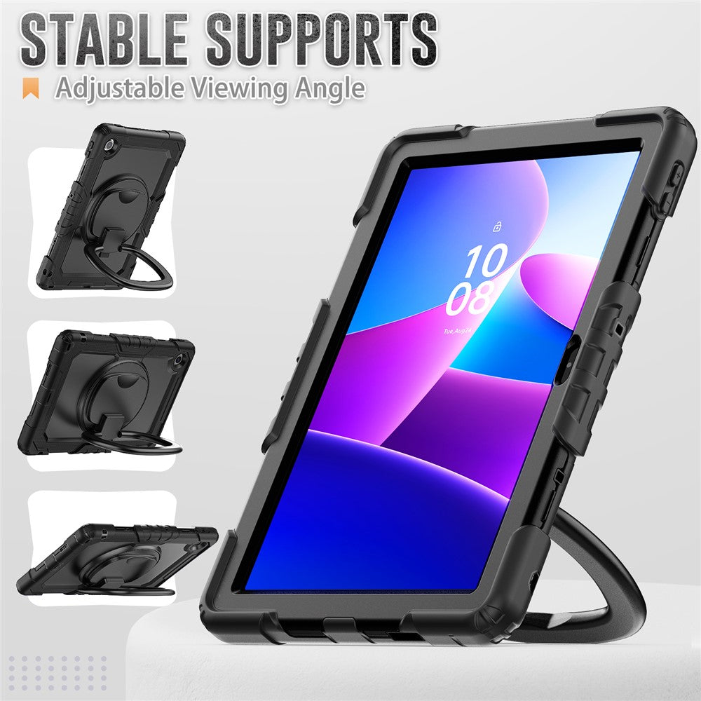 For Lenovo Tab 10.1 (2025) TB-311XU  /  Tab TB311FU Kickstand Case PC + Silicone Tablet Cover with Shoulder Strap - Black