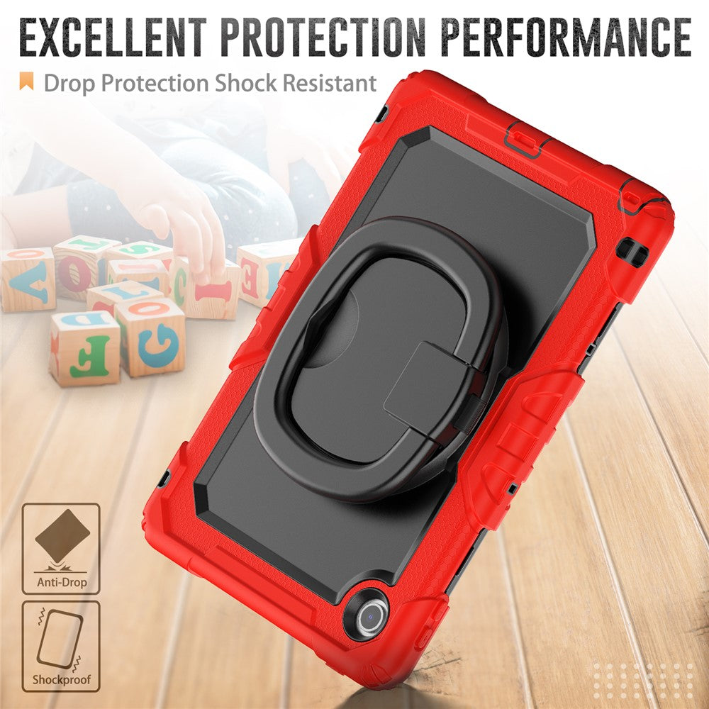 For Lenovo Tab 10.1 (2025) TB-311XU  /  Tab TB311FU Kickstand Case PC + Silicone Tablet Cover with Shoulder Strap - Red