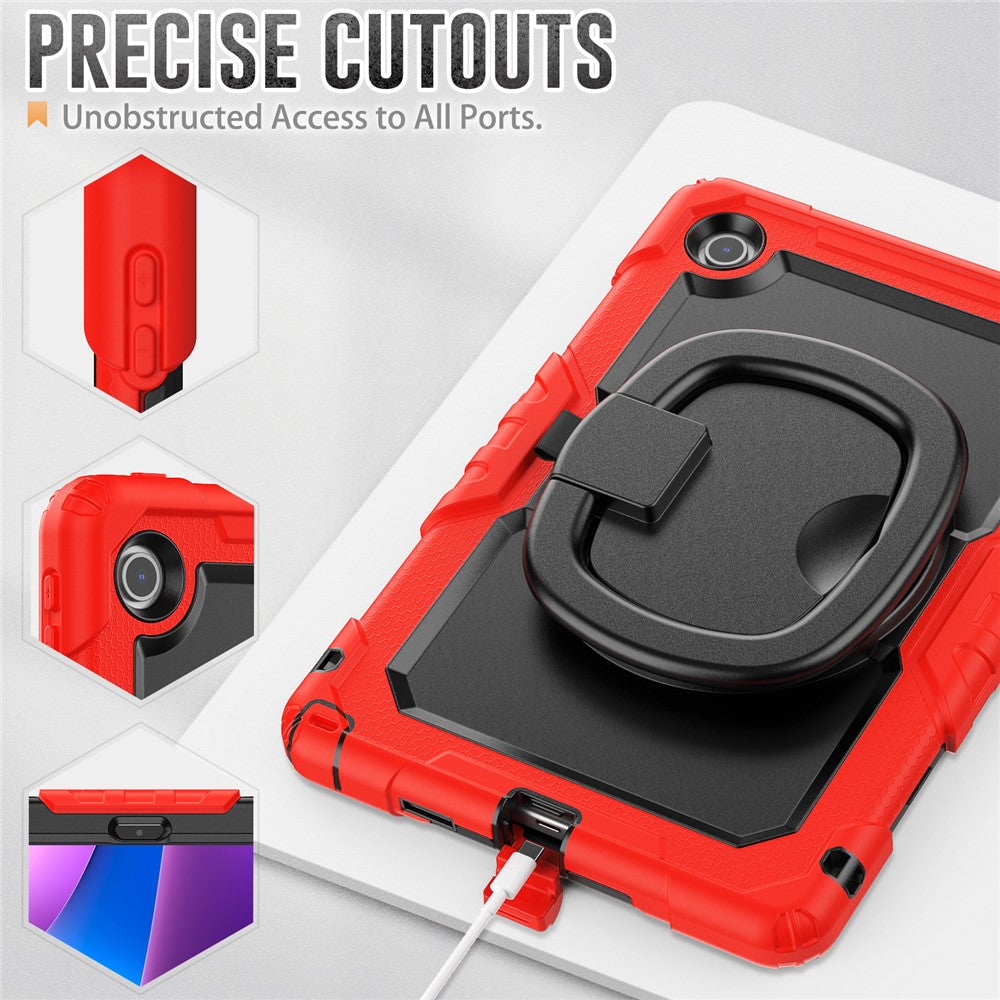 For Lenovo Tab 10.1 (2025) TB-311XU  /  Tab TB311FU Kickstand Case PC + Silicone Tablet Cover with Shoulder Strap - Red