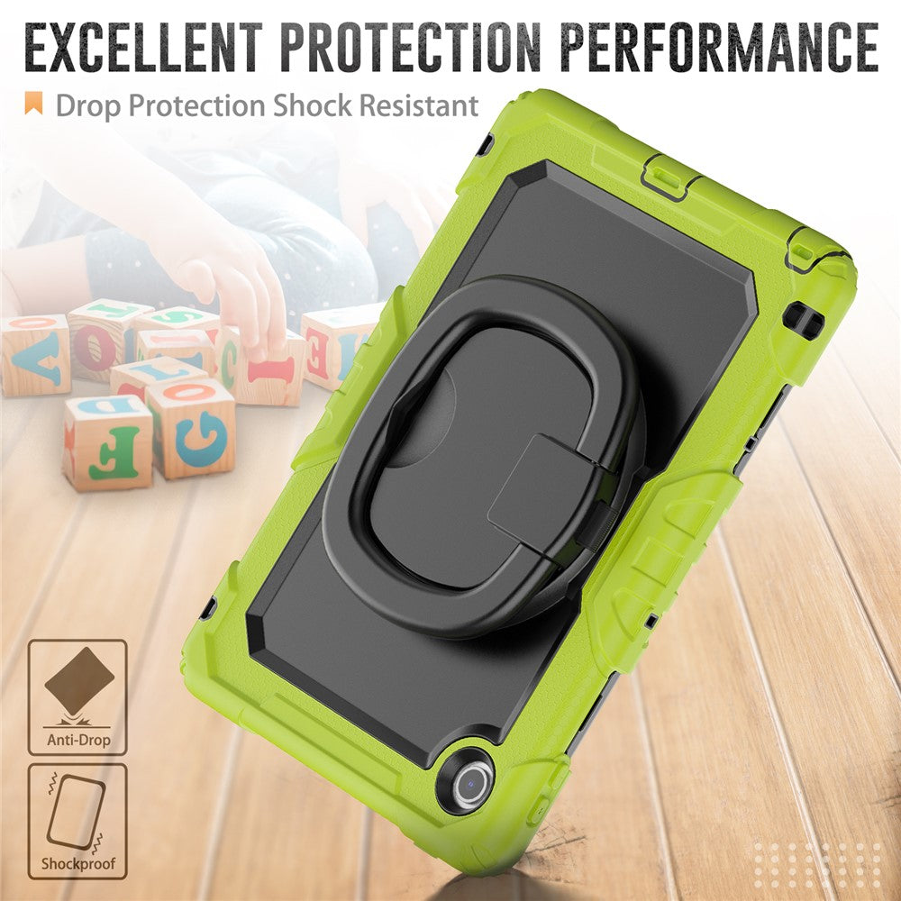 For Lenovo Tab 10.1 (2025) TB-311XU  /  Tab TB311FU Kickstand Case PC + Silicone Tablet Cover with Shoulder Strap - Yellowgreen