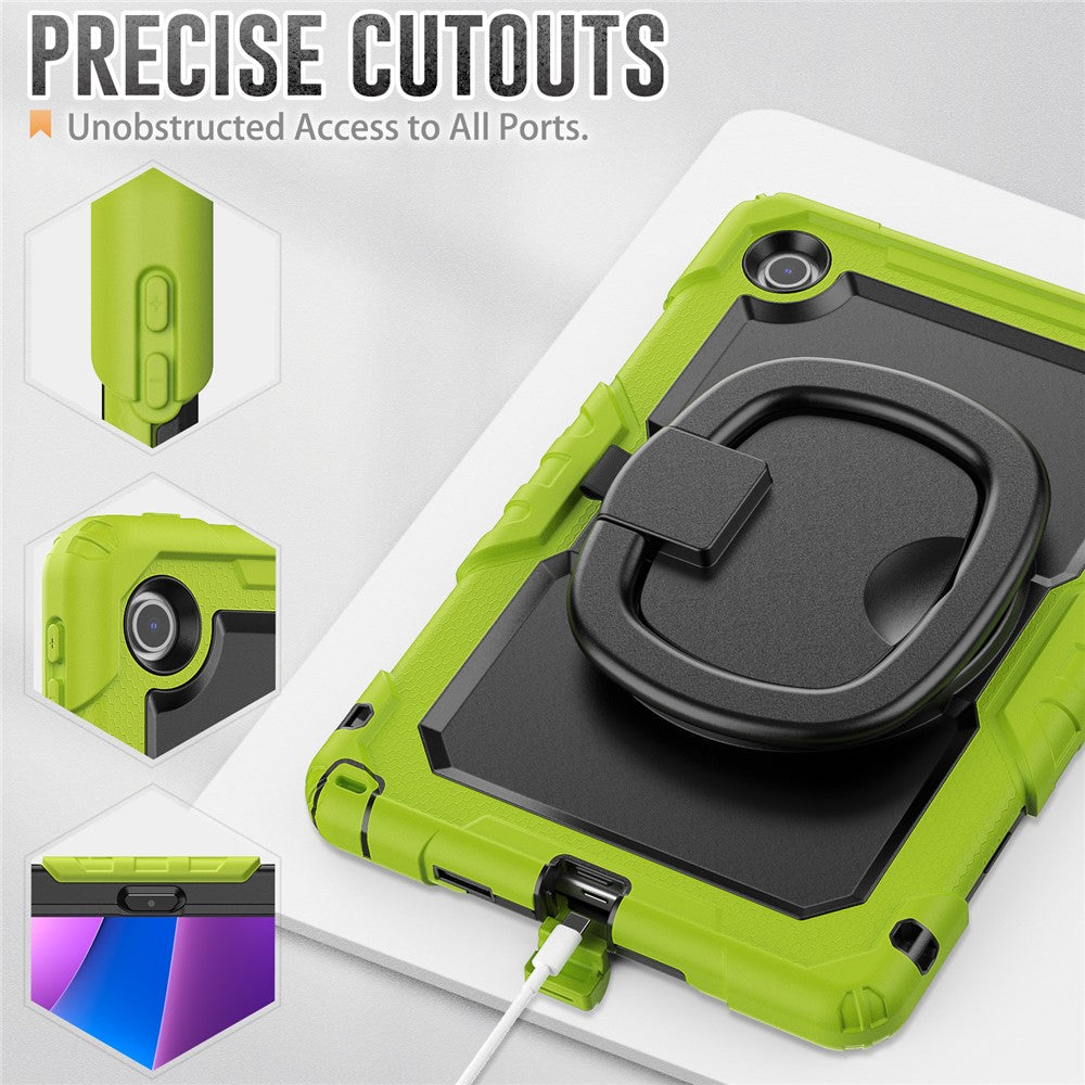 For Lenovo Tab 10.1 (2025) TB-311XU  /  Tab TB311FU Kickstand Case PC + Silicone Tablet Cover with Shoulder Strap - Yellowgreen