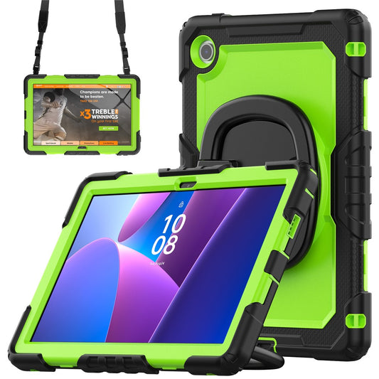 For Lenovo Tab 10.1 (2025) TB-311XU  /  Tab TB311FU Kickstand Case PC + Silicone Tablet Cover with Shoulder Strap - Black  /  Yellowgreen