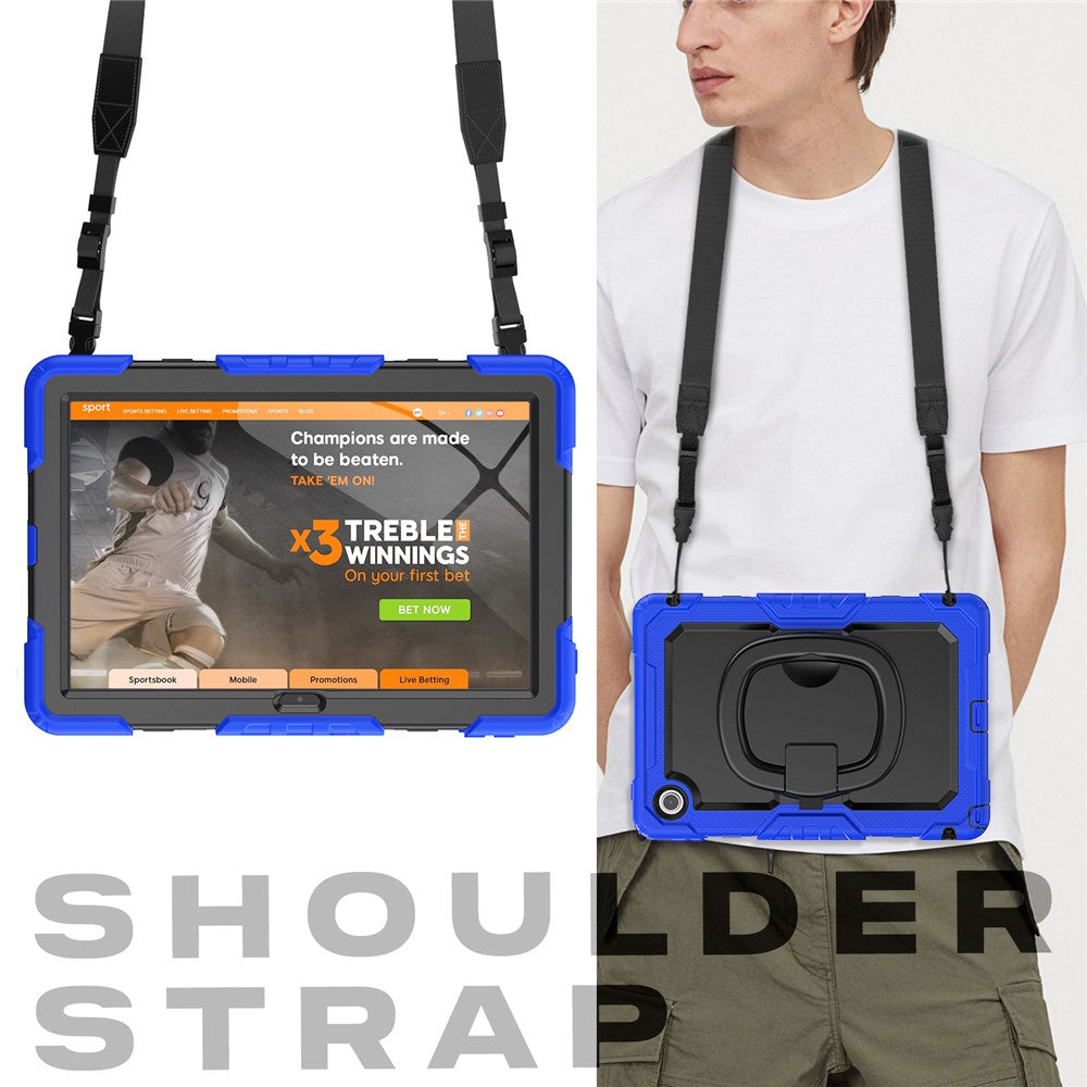 For Lenovo Tab 10.1 (2025) TB-311XU  /  Tab TB311FU Kickstand Case PC + Silicone Tablet Cover with Shoulder Strap - Dark Blue