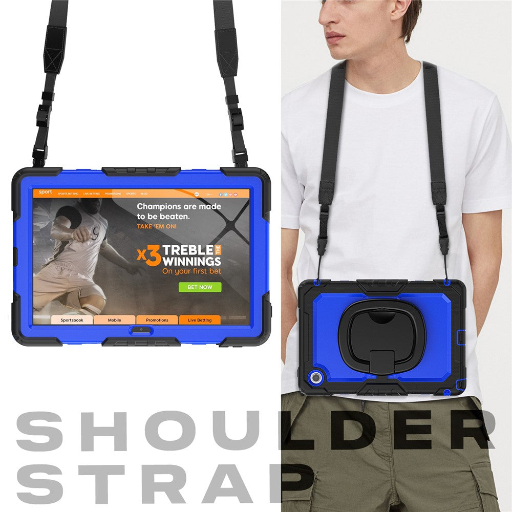 For Lenovo Tab 10.1 (2025) TB-311XU  /  Tab TB311FU Kickstand Case PC + Silicone Tablet Cover with Shoulder Strap - Black  /  Dark Blue